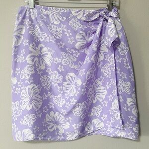 Melrose Silk Studio NWT Lilac Hibiscus Floral Wrap Skirt Purple Size Large